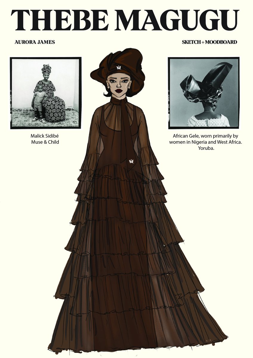 Aurora James wears to the MET Gala’s ’Superfine: Tailoring Black Style’ the first ever couture outing by Thebe Magugu. The Ensemble has taken a total of 120 hours to create &amp; uses 12 meters of carefully chemically-crushed pleating, made from chiffon in a Thorn Tree Brown.