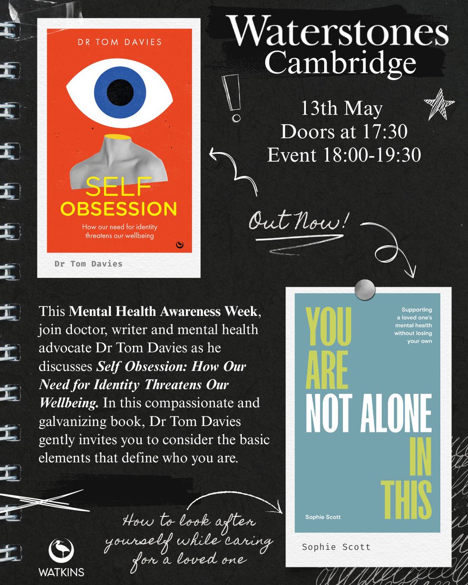 Watkins Publishing (@watkinswisdom) on Twitter photo For #MentalHealthWeek next week, take a moment to do something good for your mind. Come along to <a href="/WaterstonesCamb/">WaterstonesCambridge</a> to meet Dr Tom Davies and Sophie Scott 📚🧠
waterstones.com/events/an-even… For #MentalHealthWeek next week, take a moment to do something good for your mind. Come along to <a href="/WaterstonesCamb/">WaterstonesCambridge</a> to meet Dr Tom Davies and Sophie Scott 📚🧠
waterstones.com/events/an-even…