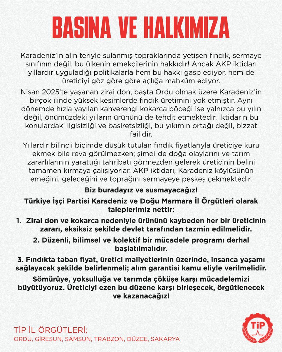 Sömürüye, yoksulluğa ve tarımda çöküşe karşı mücadelemizi büyütüyoruz. Üreticiyi ezen bu düzene karşı birleşecek, örgütlenecek ve kazanacağız!

#SesVerOrdu
