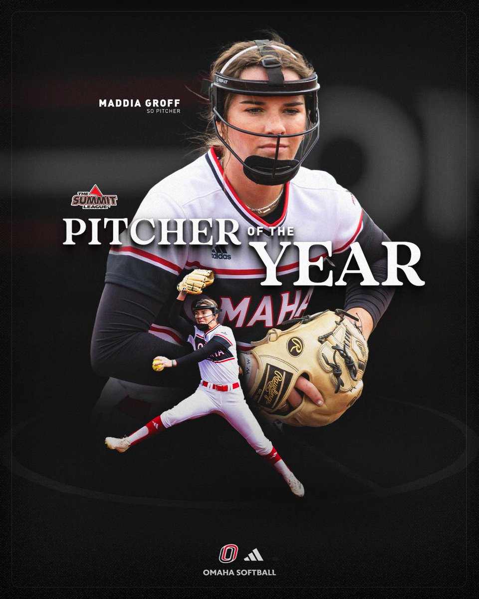 Omaha Softball (@omahasb) on Twitter photo Omaha's own, one of the nation's best.
<a href="/MaddiaG/">maddia groff</a> is the 2025 <a href="/TheSummitLeague/">The Summit League</a> Pitcher of the Year.
โถ๏ธ 0.93 conference ERA
โถ๏ธ Solo and combined perfect games
โถ๏ธ Overall ERA of 1.32 ranks eighth in Division I
โถ๏ธ 225 strikeouts, the 7๏ธโฃth most in DI
#GoMavs | #ReachTheSummit Omaha's own, one of the nation's best.
<a href="/MaddiaG/">maddia groff</a> is the 2025 <a href="/TheSummitLeague/">The Summit League</a> Pitcher of the Year.
โถ๏ธ 0.93 conference ERA
โถ๏ธ Solo and combined perfect games
โถ๏ธ Overall ERA of 1.32 ranks eighth in Division I
โถ๏ธ 225 strikeouts, the 7๏ธโฃth most in DI
#GoMavs | #ReachTheSummit