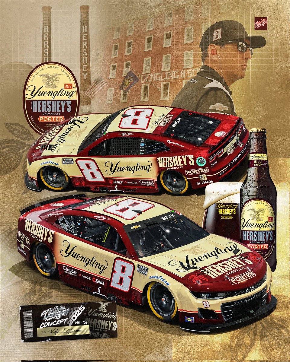 TDolbinDesigns's tweet image. The time has come for the candy man to return, with some added flavor!

Kyle Busch - Yuengling/Hershey's Porter '25 #fictionalconcept