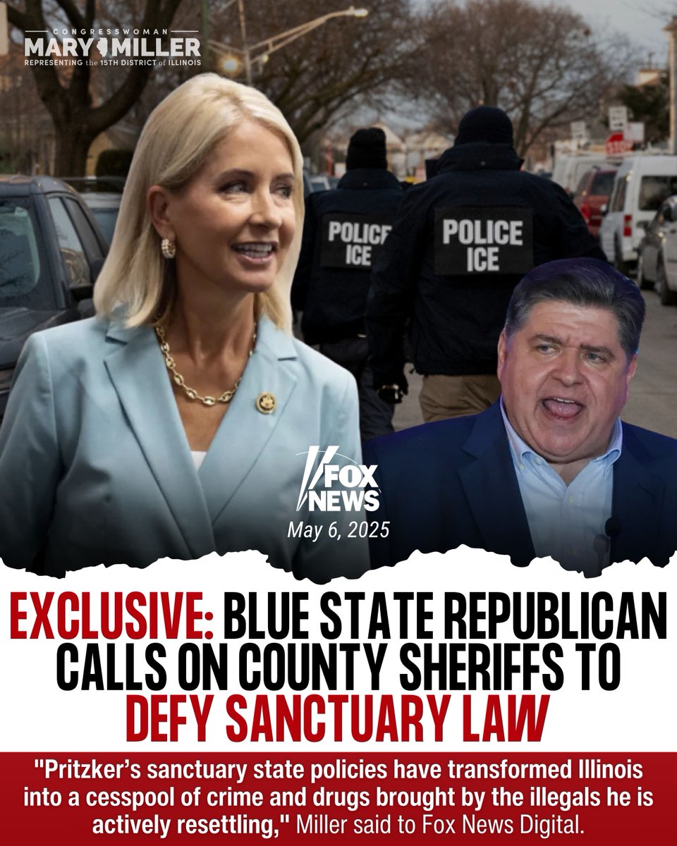 Rep. Mary Miller (@repmarymiller) on Twitter photo Governor JB Pritzker’s sanctuary state policies have transformed Illinois into a cesspool of crime and drugs brought by the illegals he is actively resettling. 
Our communities are being overwhelmed, innocent girls are being raped, and Americans are being ruthlessly murdered. Governor JB Pritzker’s sanctuary state policies have transformed Illinois into a cesspool of crime and drugs brought by the illegals he is actively resettling. 
Our communities are being overwhelmed, innocent girls are being raped, and Americans are being ruthlessly murdered.
