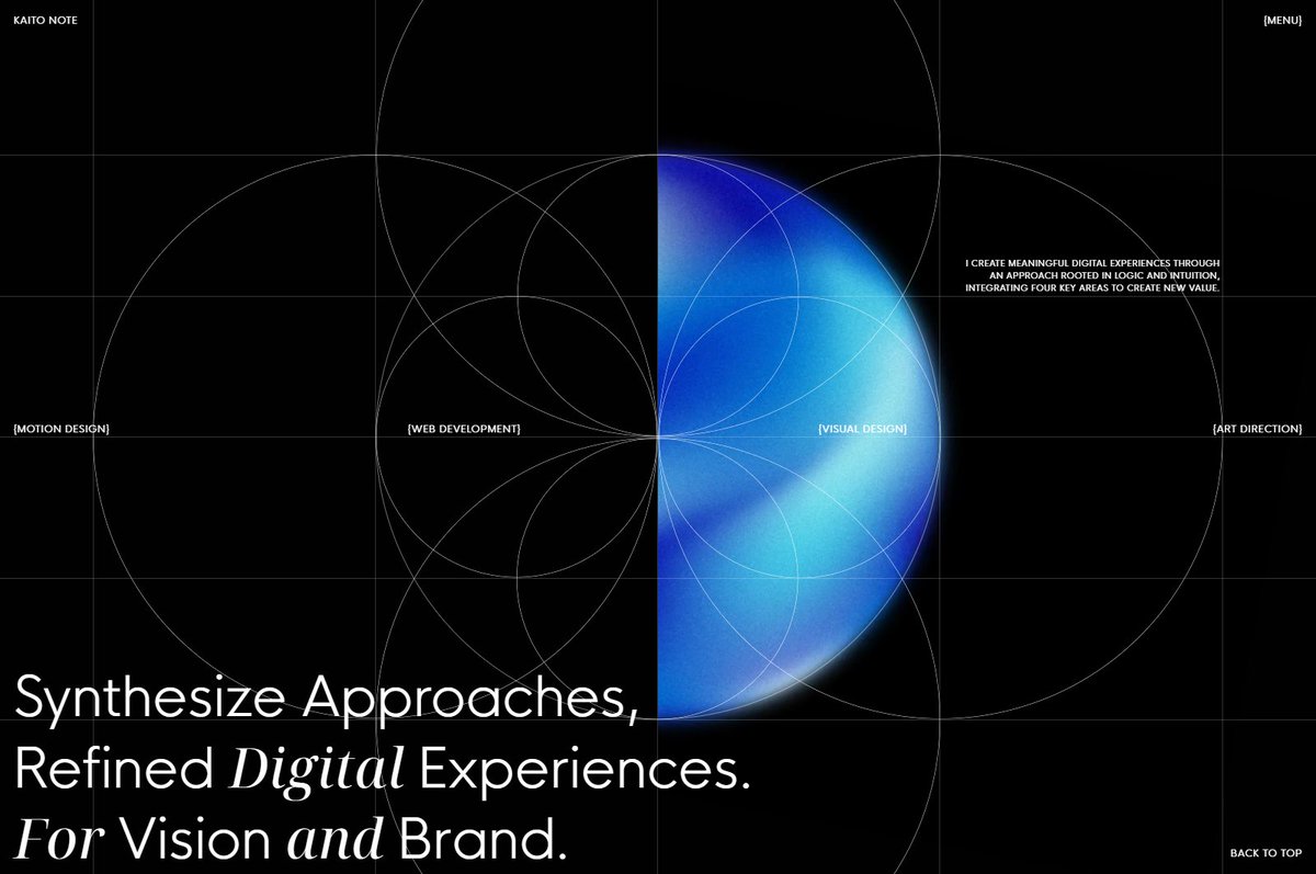 GOODPORTFOL_IO's tweet image. 今日のグッポー＼( ◉ω◉)／

野手 凱斗（@id__note）
goodportfol.io/detail/799KyxRz

Web、映像、モーションが高次元で融合する。核から溢れ出す実績に、シームレスな閲覧体験が用意されているREEL。美学を感じる幾何学のフッターと静かに燃える青い炎が象徴的な #ポートフォリオ 🔵🔥
#GODPORTFOLIO