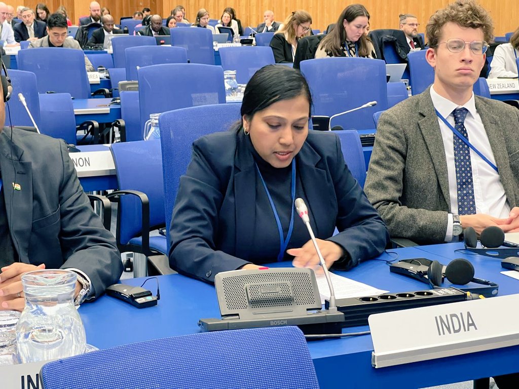 IndiainAustria's tweet image. At the ongoing 64th session of the Legal Subcommittee of #UNCOPUOS Deputy Chief of Mission, Ms Devi Gopinath, delivered India's national statement. Reiterated 🇮🇳's commitment to preserve the benefits of space technology for future generations and to ensure that outer space…