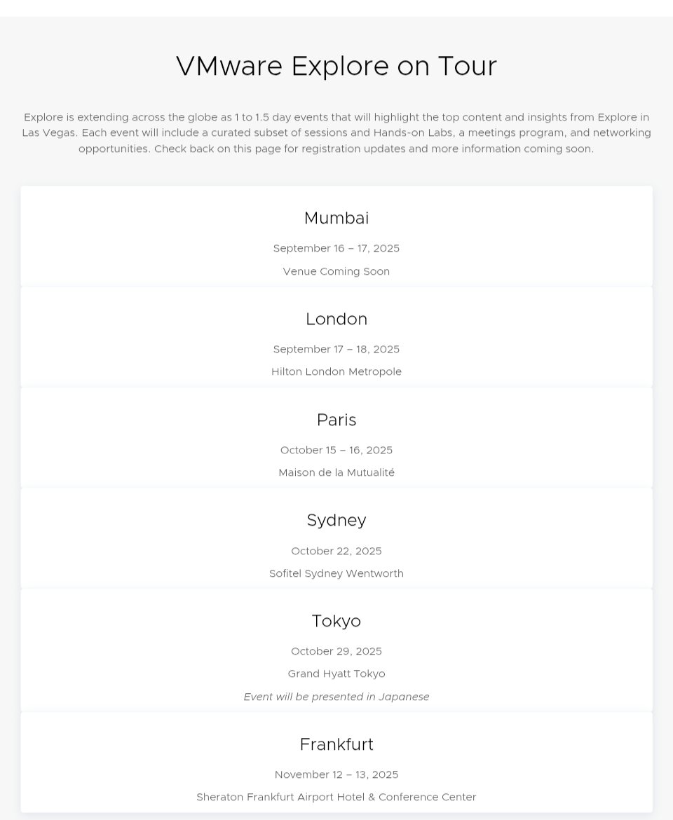 aldershotchris's tweet image. VMware #ExploreOnTour dates and venues confirmed. #vExpert #UKVMUG #LonVMUG vmware.com/explore