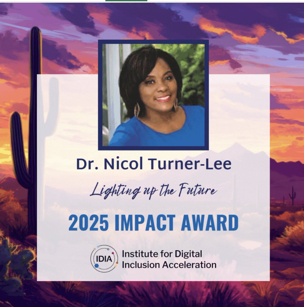 Nicol Turner Lee (@drturnerlee) on Twitter photo Award Alert - Won’t He do it! On my way to Phoenix, Arizona to receive the #2025ImpactAward from the #InstituteforDigitalInclusionAcceleration. The lesson for everyone - stay steadfast on your dreams! #Blessed #DigitallyInvisible <a href="/BrookingsGov/">Brookings Governance</a> <a href="/BrookingsPress/">Brookings Institution Press</a> #AIEquityLab Award Alert - Won’t He do it! On my way to Phoenix, Arizona to receive the #2025ImpactAward from the #InstituteforDigitalInclusionAcceleration. The lesson for everyone - stay steadfast on your dreams! #Blessed #DigitallyInvisible <a href="/BrookingsGov/">Brookings Governance</a> <a href="/BrookingsPress/">Brookings Institution Press</a> #AIEquityLab