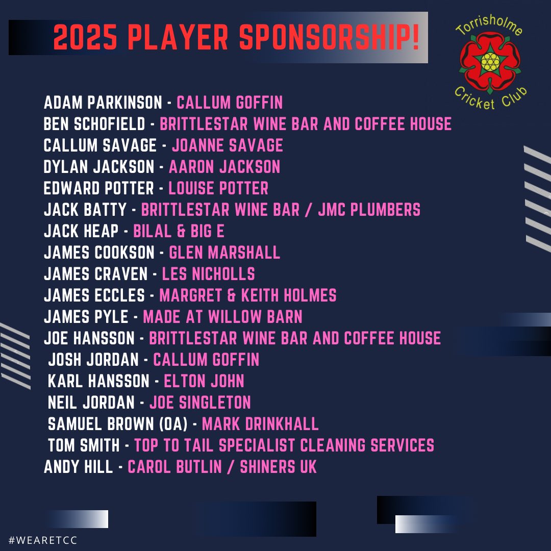 SPONSOR UPDATE 🚨 

We are down to our final 11 players available to sponsor for the 2025 season priced at just £25.00 per player! 

Get involved and support your local club!

Thankyou to everyone that has supported so far😁

#WeAreTCC