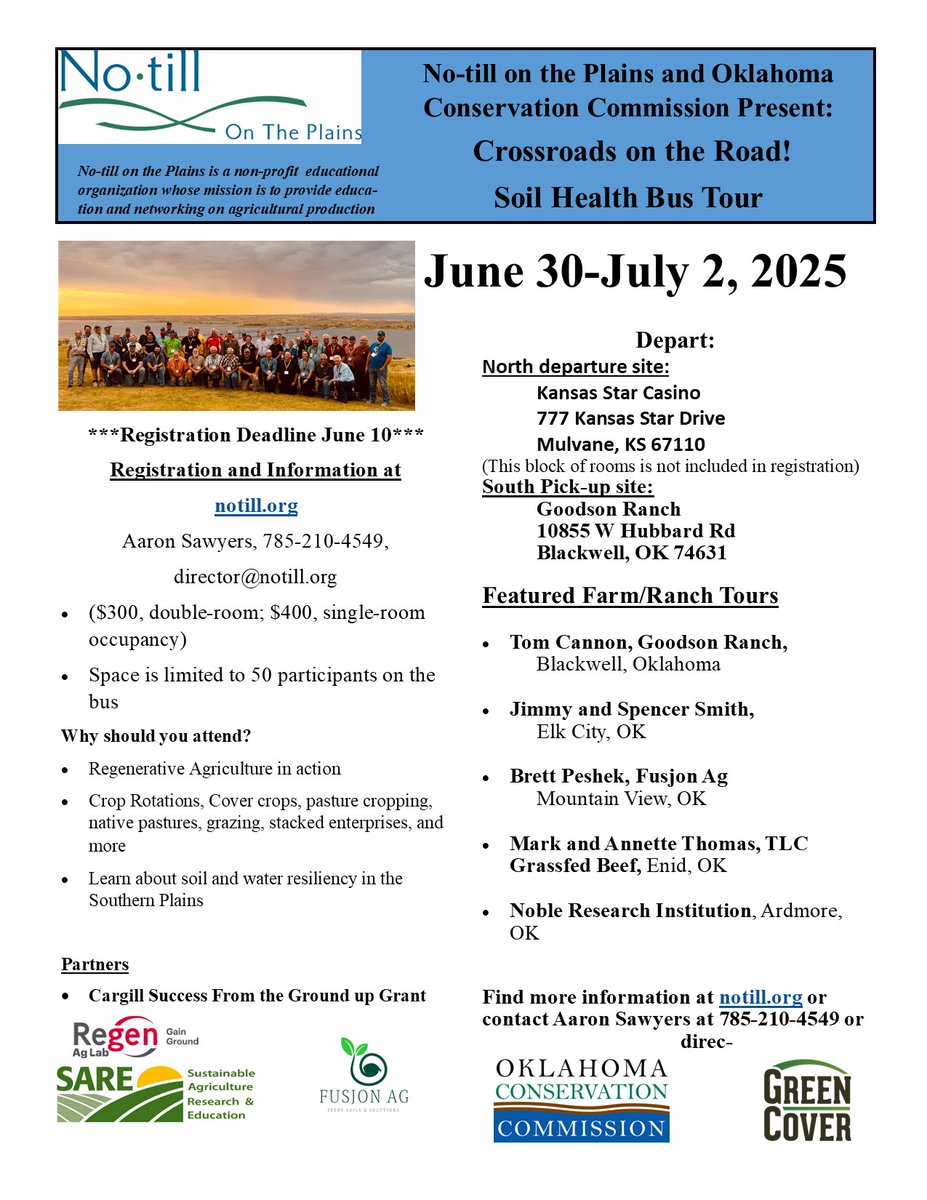 Registration is open for the Crossroads on the Road Oklahoma Bus Tour!
Leave the driving to us!
What better way to tour "farm and ranch country" than riding along in an airconditioned bus? No changing flat tires, no fueling up, all meals, and lodging included in registration