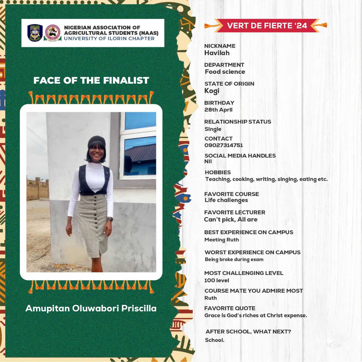 VertDeFierte's tweet photo. “Never make jest of people’s downfall, tables turn” 
Faces of Finalists
VDF24 

Priscilla 🥰
Islamiyat 😍
Aishat ☺️ https://t.co/K3WYEjOhrX