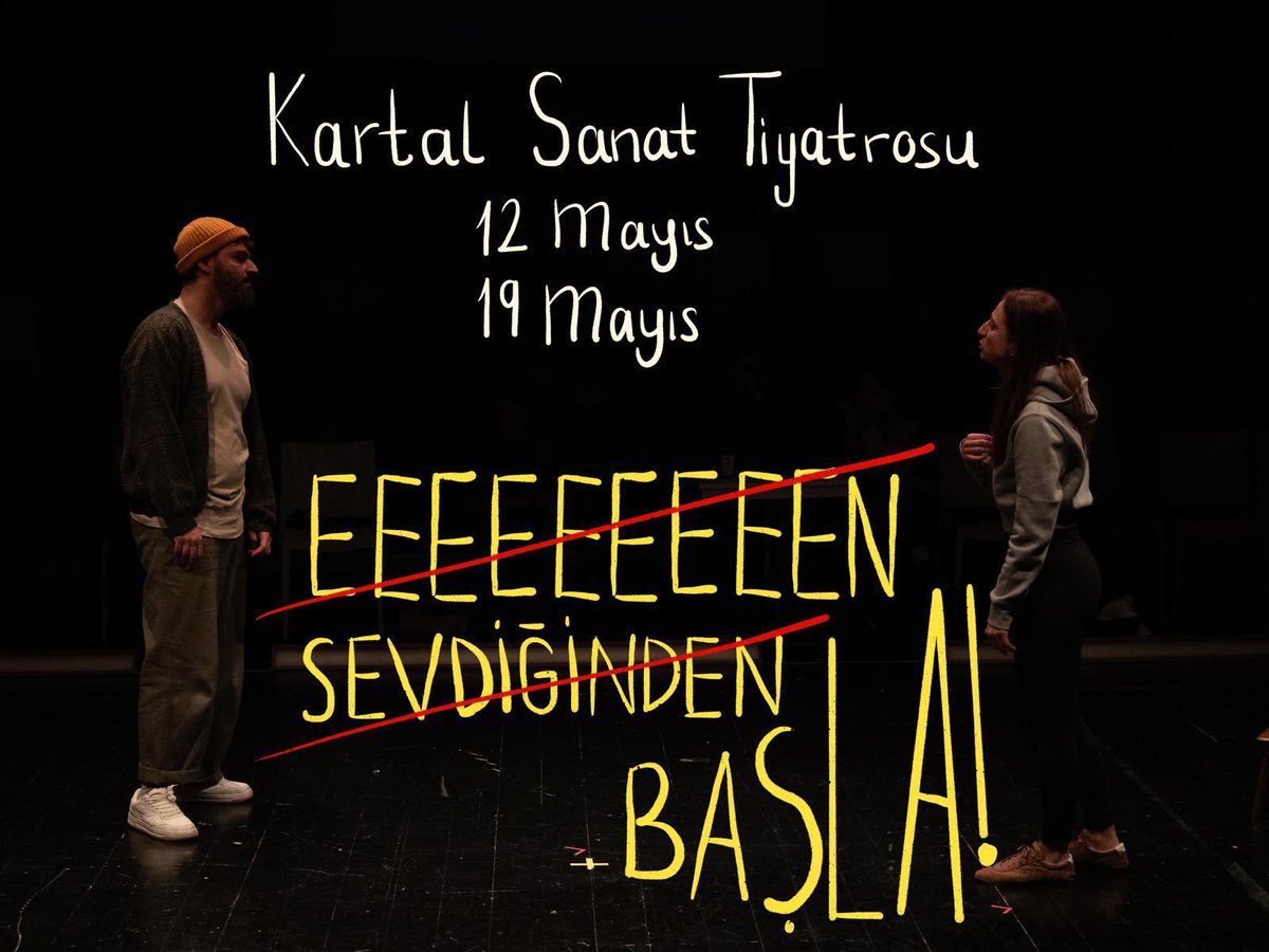 Yeni oyunumuz En Sevdiğinden Başla ile 12-19 Mayıs’ta @kartalsanattiyatrosu ‘ndayız. 

12 Mayıs biletlerimiz tükendi. İlginize çok teşekkür ederiz❤️🙏

“İKSV tarafından verilen Gülriz Sururi Engin Cezzar Teşvik Ödülü desteği ile üretilmiştir.”

📷: <a href="/mmuvier/">Muvier</a> 
Tasarım: <a href="/aybalaerden/">aybala</a>