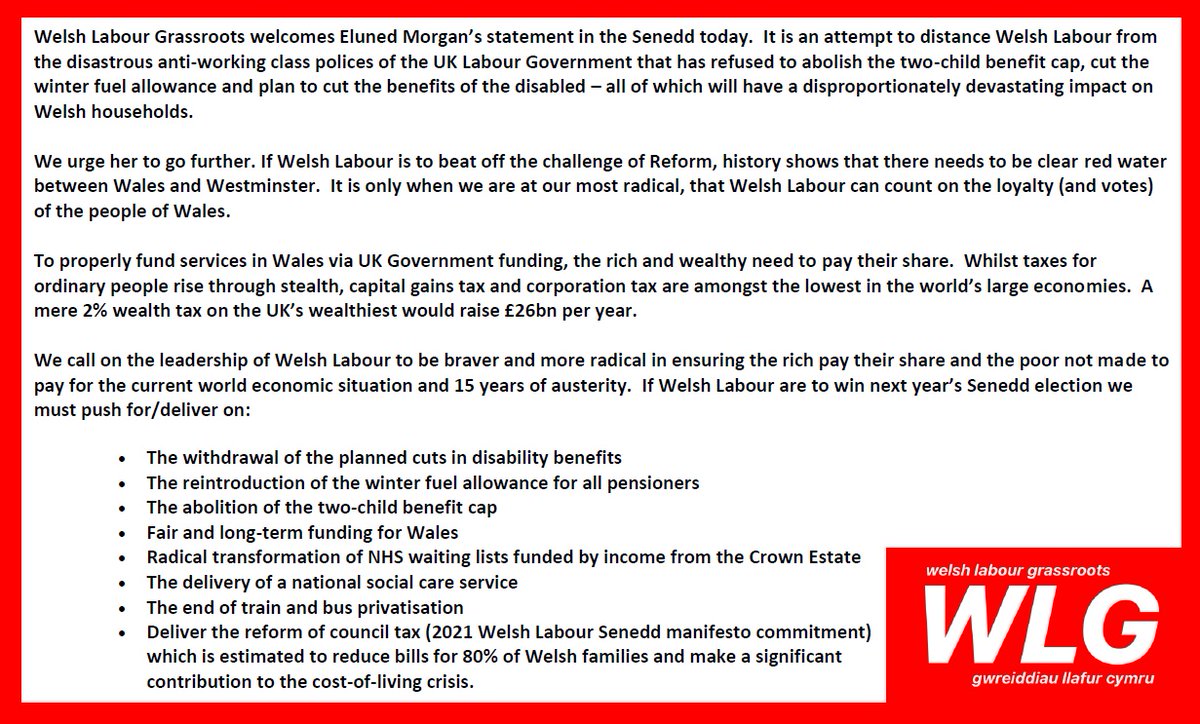 Following Eluned Morgan's speech today, Welsh Labour Grassroots welcomes the sentiment but urges the First Minister to go further.