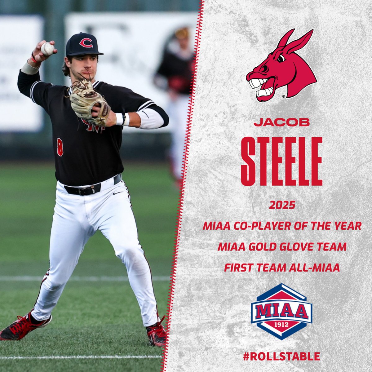 Third baseman Jacob Steele has been named the 2025 <a href="/TheMIAA/">The MIAA</a> Co-Player of the Year and is a First Team All-MIAA and MIAA Gold Glove Team honoree!

Congratulations, Jacob!

#teamUCM x #RollStable