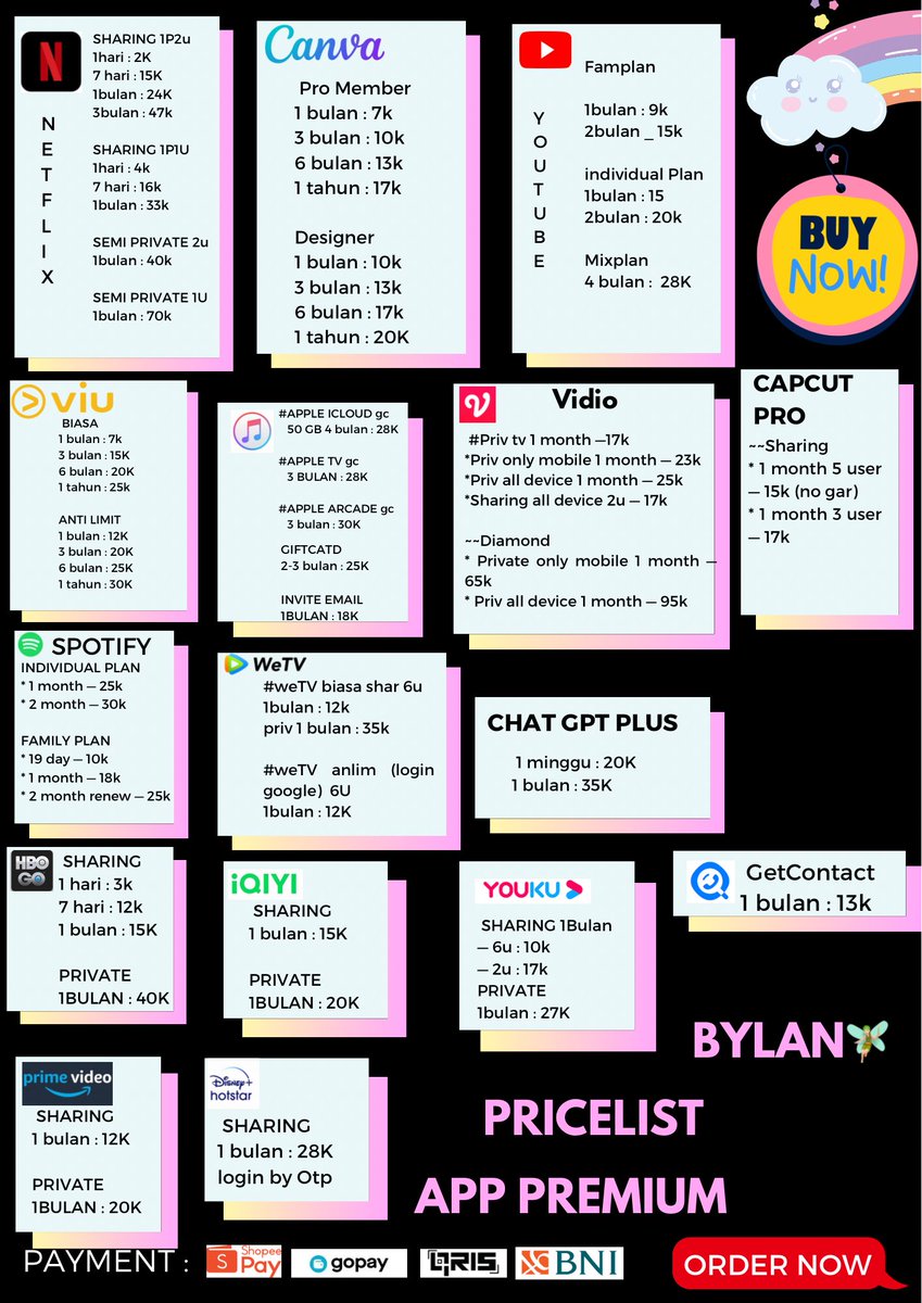 WTS WTB APLIKASI PREMIUM BERGARANSI🫧
VIU NETFLIX IQIYI VIDIO CAPCUT PRO APPMUS AMAZONPRIM VIDPREM DISNEY YOUTUBE GTC DRAMABOX MOVIEBOX LOKLOK DLLL

📞: bit.ly/WAbylanskrg

#zonauang #zonajajan️️