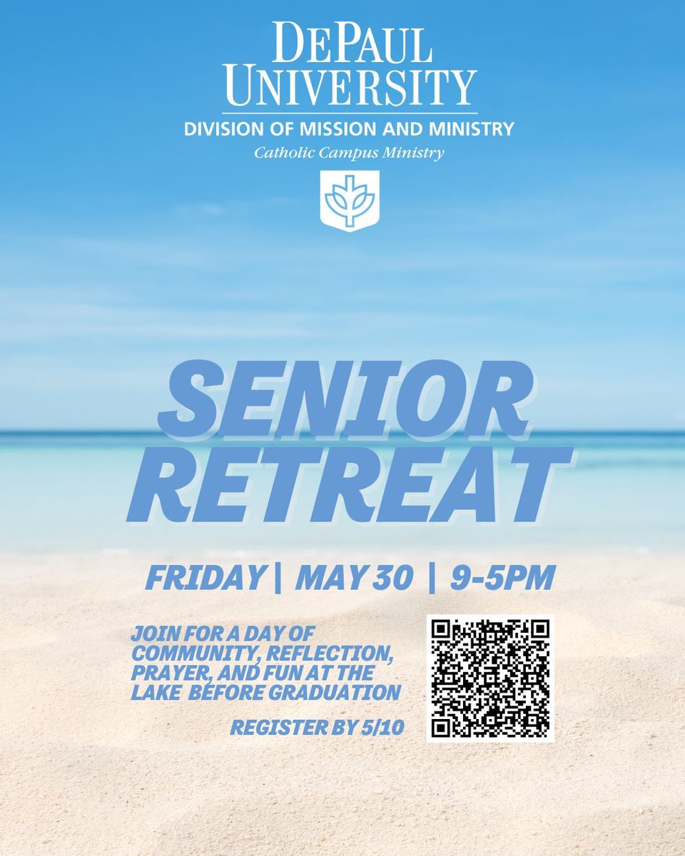 depaulccm's tweet photo. Calling all Seniors! 🗣 Join us for a one day Senior Retreat at the lake filled with fun, reflection, and prayer! Make sure to register by this Saturday! https://t.co/9b8mksXe7t