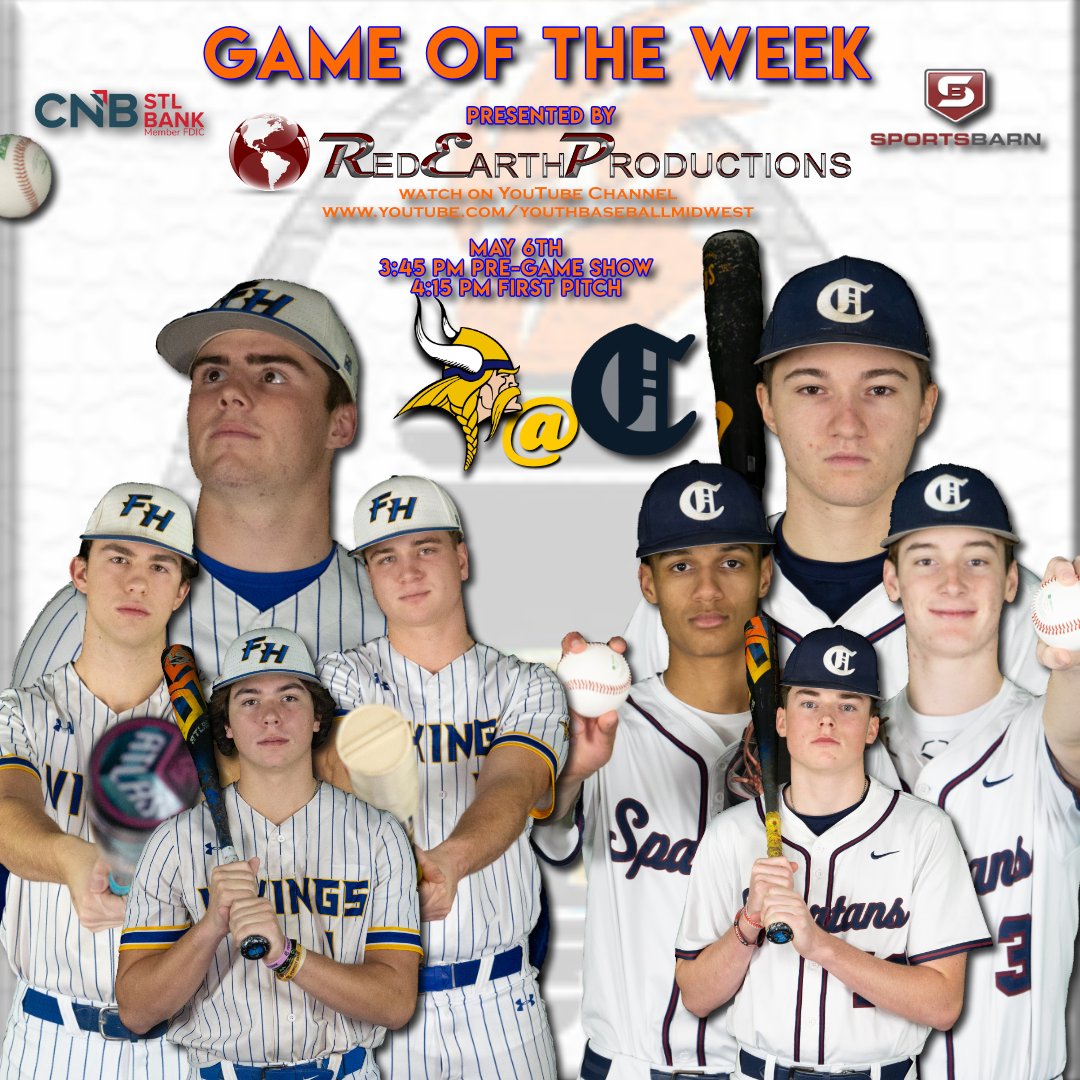 ⚡GAC Game of the Week⚡
We will be #live from Francis Howell Central High School as the Howell Vikings take on the Howell Central Spartans for today’s GAC Game of the Week!
👀Watch on Youth Baseball Midwest youtube.com/youthbaseballm…
Tuesday May 6th:
🎙️Pre-Game 3:45 pm
⚾First