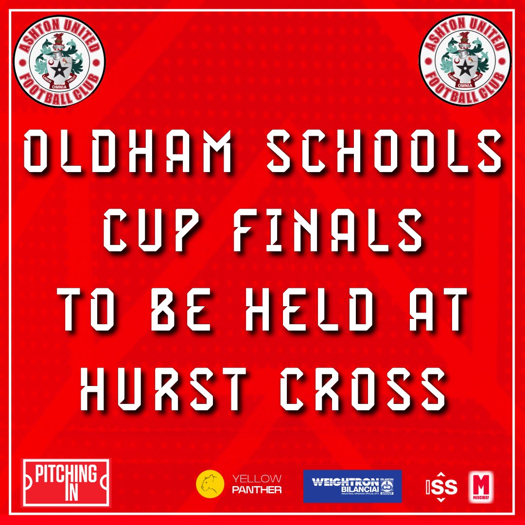 𝘾𝙐𝙋 𝙁𝙄𝙉𝘼𝙇𝙎 𝘼𝙏 𝙃𝙐𝙍𝙎𝙏 𝘾𝙍𝙊𝙎𝙎

We are delighted to announce we will be hosting the Oldham Schools Cup finals on the 7th, 13th and 14th of May. 

Refreshments will be available inside Hurst Cross and entry is £5 per day

#aufc #robinsrevolution