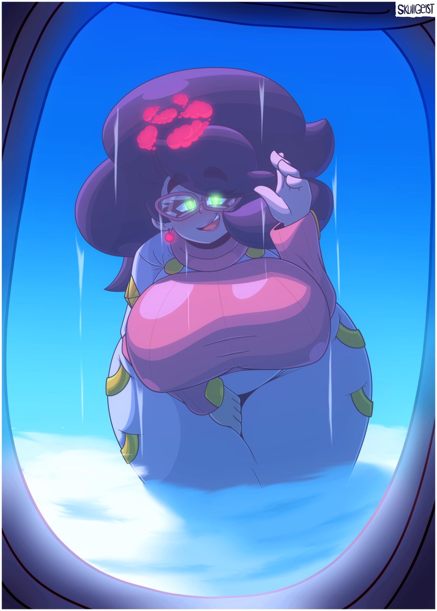 skullgeist's tweet photo. >you're on a flight back home after a trip to alola
>plane starts to rumble and shake
>peek outside
>wicke from the aether foundation is now giant and waving at you directly
>plane rumbles and shakes again, but this time you can tell it's due to her speaking
>she grows again https://t.co/Ghozg7aH78