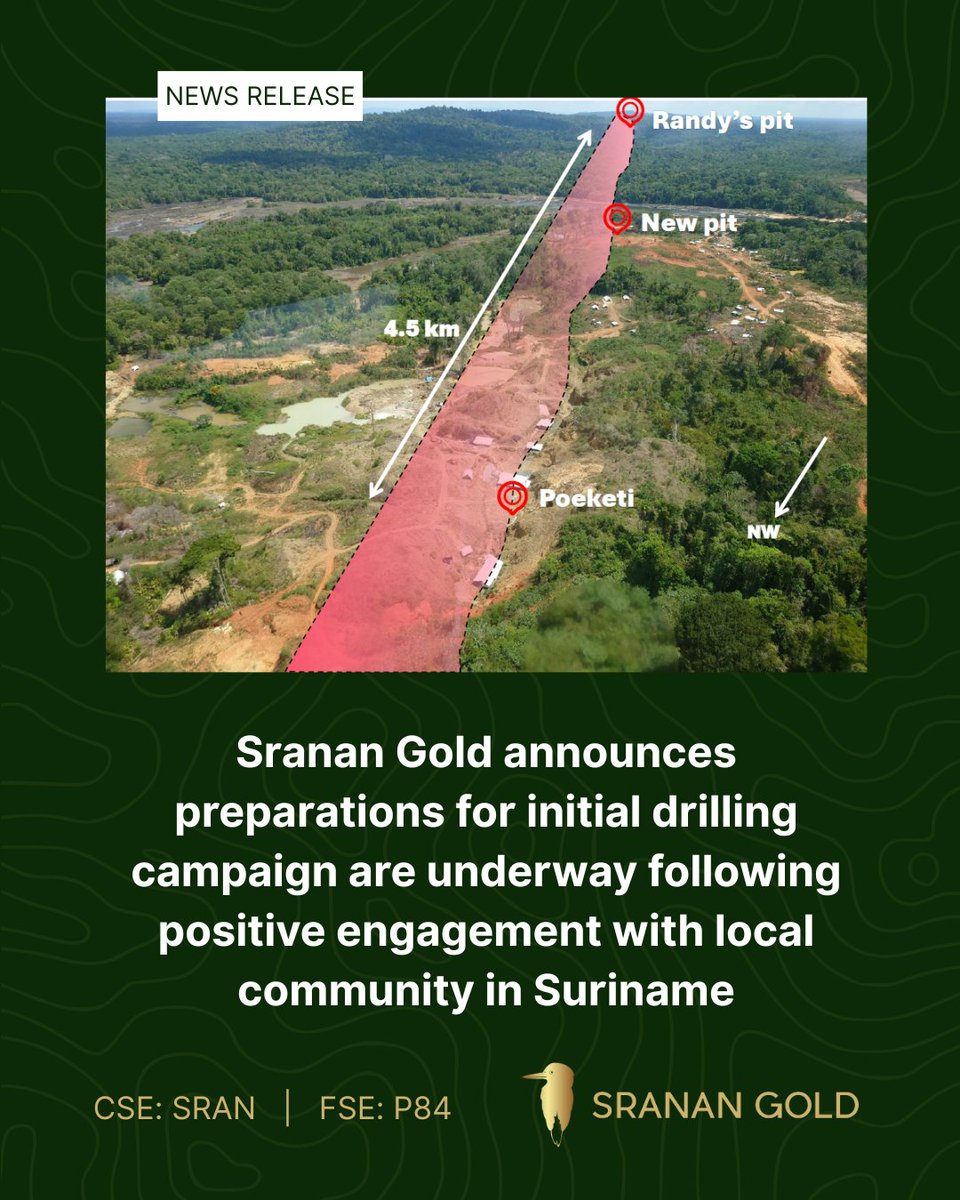 SrananGold's tweet image. #NEWS – Sranan Gold announces that work has commenced in preparation for the Company's upcoming initial drilling campaign at the Tapanahony Gold Project in Suriname. Read more: newsfilecorp.com/release/250797…
#gold #mining #metals #mineralexploration