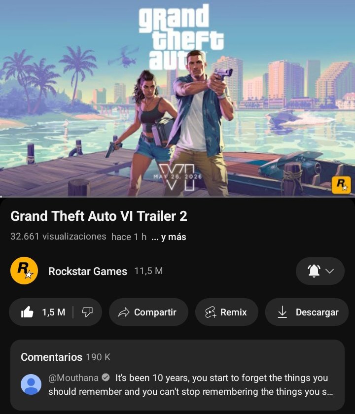 Rockstar Games ha roto Youtube con ek Trailer 2 del GTA 6