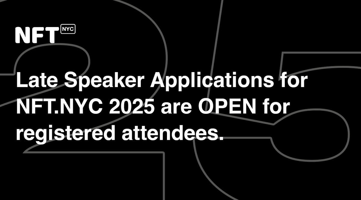 We are now accepting a Limited number of Late Speaker Applications for registered attendees only.

Click here to submit: nft.nyc/speaking/late-…