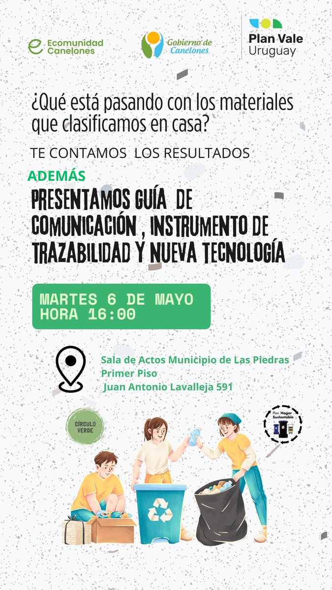 CanelonesSust's tweet photo. #Hoy 🧭16:00 en sala de actos de  @municipioLasPiedras 
 @IdCanelones presenta Guía de Comunicación, instrumento de Trazabilidad y Nueva Tecnología https://t.co/vRE2h5PSPM