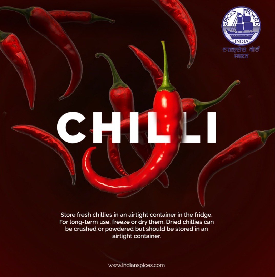 Spices_Board's tweet photo. Keep your chillies fresh and fabulous! Refrigerate in airtight bags, freeze for future use, or dry and grind into your very own homemade chilli powder
#TuesdayTips #ChiliStorage #FoodPreservation #PickledPeppers #KitchenTricks #HomemadeSpice https://t.co/A3SvEms9fu