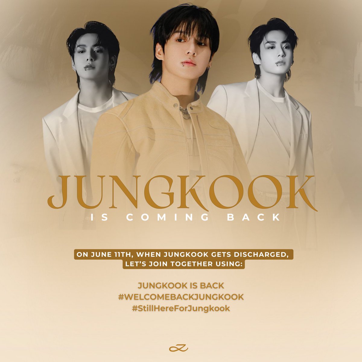 JUNGKOOK IS COMING BACK 💛

Jungkook is finally retuning on June 11th and we need to join together to celebrate him! 

D-30, May 12th at 12AM KST, we use:
30/DAYS/FOR/JUNGKOOK
WAITING/FOR/JUNGKOOK

D-10, June 1st at 12AM KST, we use:
10/DAYS/FOR/JUNGKOOK
#/JungkookIsComingBack