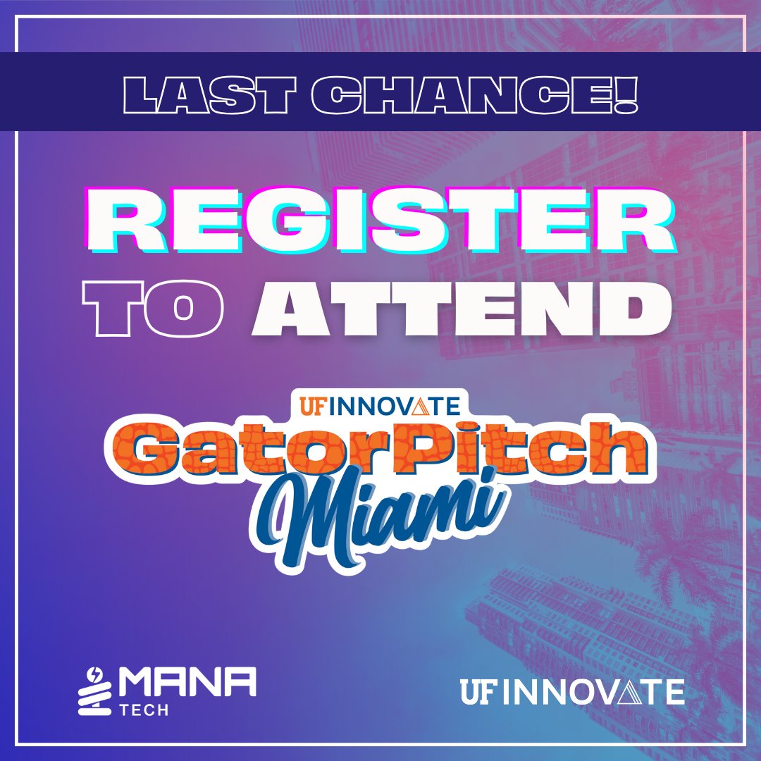 Just 48 hours until #GatorPitch Miami! ⏰

<a href="/UF/">FLORIDA</a>’s top #GatorMade startups are ready to pitch their innovations to the #MiamiTech community, showcasing the talent &amp; innovation that define the #GatorNation. Don’t miss it!
📍 Register: lu.ma/4204m4gl

#MiamiTech #innovation