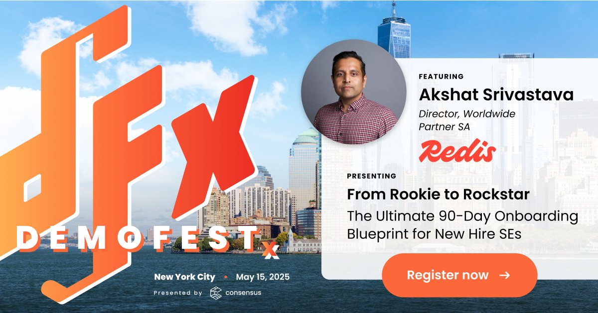Want to transform your new hires into sales rockstars?

Join Akshat Srivastava from Redis at #DEMOFESTx East Coast for the ultimate 90-day onboarding blueprint to accelerate ramp-up &amp; drive faster impact! 💡

🗓 May 15th | New York, NY
🔗 Register now: 
 hubs.ly/Q03lfmYs0