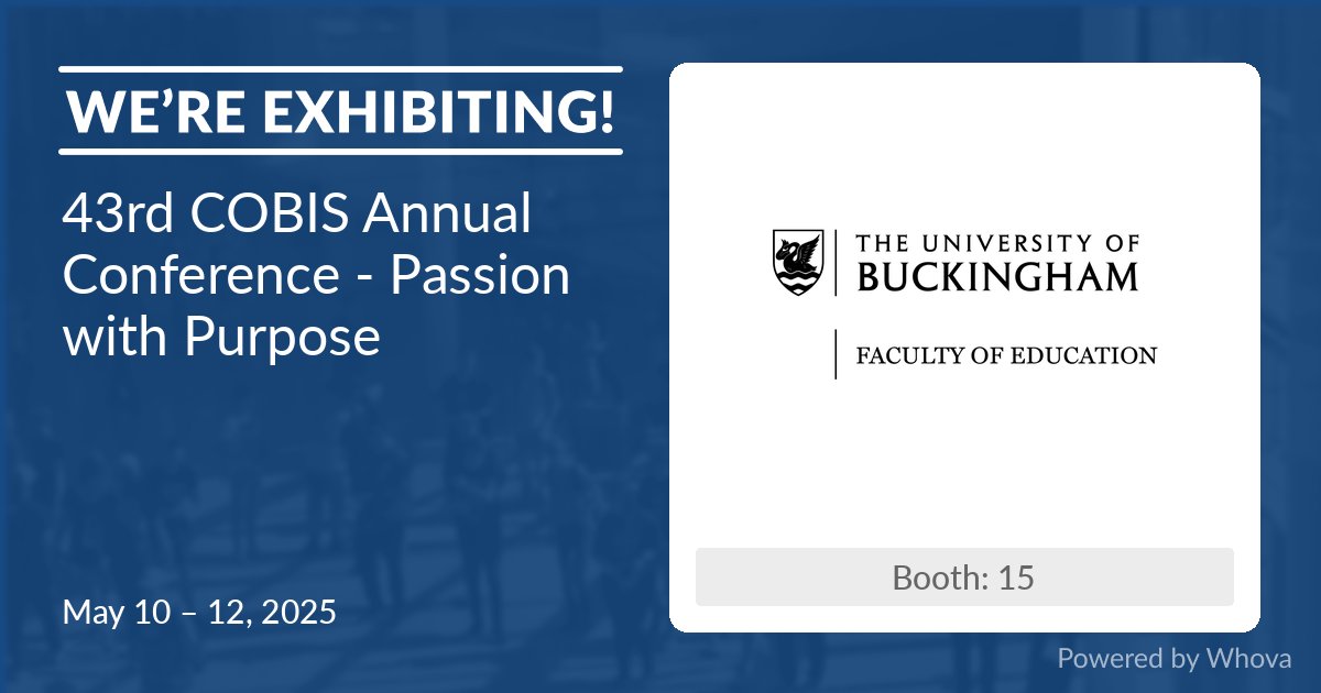 The University of Buckingham Faculty of Education (@uobschoolofed) on Twitter photo We're delighted to be exhibiting again this year at <a href="/COBIS_CEO/">Colin Bell</a> 43rd annual conference. Meeting new people, networking and spreading the word about our courses designed for working teachers is one of our favourite things to do.
Will you be there?
#cobis25 We're delighted to be exhibiting again this year at <a href="/COBIS_CEO/">Colin Bell</a> 43rd annual conference. Meeting new people, networking and spreading the word about our courses designed for working teachers is one of our favourite things to do.
Will you be there?
#cobis25