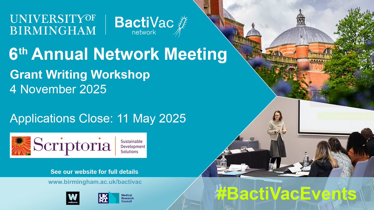 BactiVac Network (@bactivac) on Twitter photo Only 1 week left to apply for <a href="/BactiVac/">BactiVac Network</a>'s Grant Writing Workshop on Tuesday 4 November 2025 in conjunction with our 6th Annual Network Meeting.
This one-day event will be a fast-paced introduction to grant writing, delivered by <a href="/ScriptoriaT/">ScriptoriaTraining</a>
Apply today:
bit.ly/BVGW2025 Only 1 week left to apply for <a href="/BactiVac/">BactiVac Network</a>'s Grant Writing Workshop on Tuesday 4 November 2025 in conjunction with our 6th Annual Network Meeting.
This one-day event will be a fast-paced introduction to grant writing, delivered by <a href="/ScriptoriaT/">ScriptoriaTraining</a>
Apply today:
bit.ly/BVGW2025