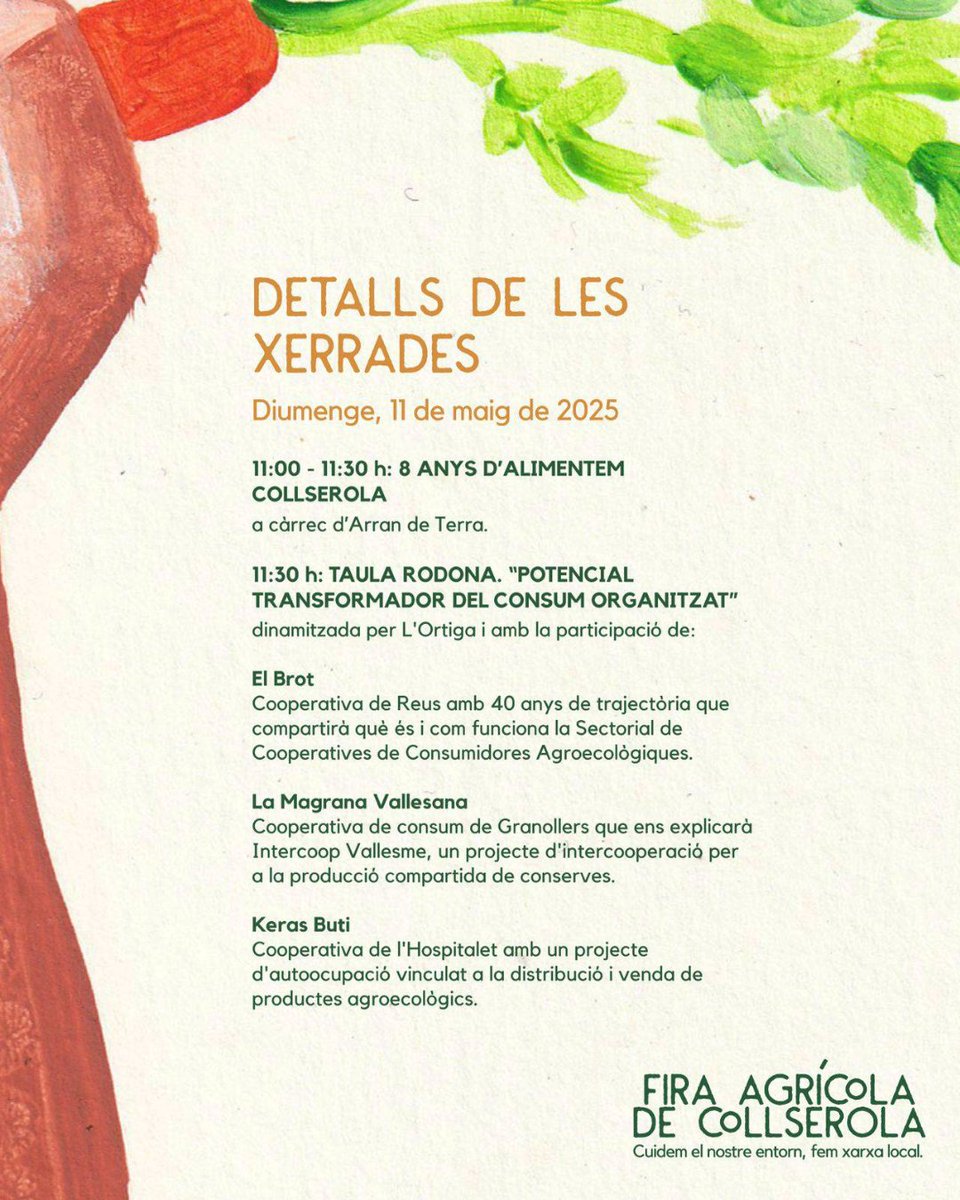 Aquest diumenge 11 de maig celebrem una nova edició de la Fira Agrícola de Collserola! 👩🏼‍🌾

A més d'un munt d'activitats, la fira comptarà amb dues xerrades: