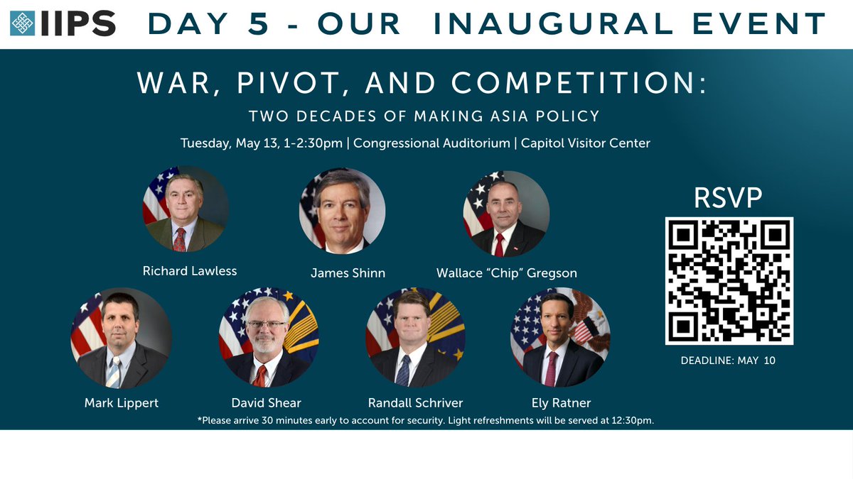 Day 5 – RSVP for our inaugural event! 📢

In this unprecedented event, 7 former top Asia policymakers serving under presidents from George W. Bush to Joe Biden will discuss the past and future of the Pentagon’s Asia policymaking.

RSVP below!