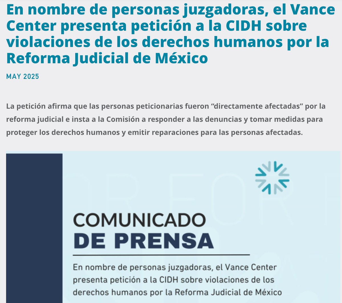 José Mario (@josemariomx) on Twitter photo Por primera vez en la historia, 14 personas juzgadoras mexicanas acuden ante la <a href="/CIDH/">CIDH - IACHR</a> denunciando al Estado por destruir la independencia judicial. No piden revertir la reforma: exigen reparación por haber sido despojadas de su carrera, su honra y su derecho a impartir justicia Por primera vez en la historia, 14 personas juzgadoras mexicanas acuden ante la <a href="/CIDH/">CIDH - IACHR</a> denunciando al Estado por destruir la independencia judicial. No piden revertir la reforma: exigen reparación por haber sido despojadas de su carrera, su honra y su derecho a impartir justicia