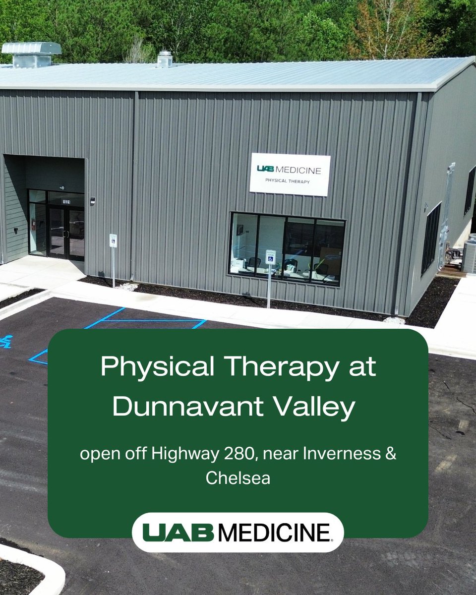 UAB Medicine (@uabmedicine) on Twitter photo UAB Medicine Physical Therapy at Dunnavant Valley provides Sports & Exercise Medicine services, serving the Inverness and Chelsea areas. Whether you’re recovering from an injury or looking to move better, we can help. <a href="/UABSportsMed/">UAB Sports & Exercise Medicine</a>
🔗 Learn more: brnw.ch/21wSrOV UAB Medicine Physical Therapy at Dunnavant Valley provides Sports & Exercise Medicine services, serving the Inverness and Chelsea areas. Whether you’re recovering from an injury or looking to move better, we can help. <a href="/UABSportsMed/">UAB Sports & Exercise Medicine</a>
🔗 Learn more: brnw.ch/21wSrOV