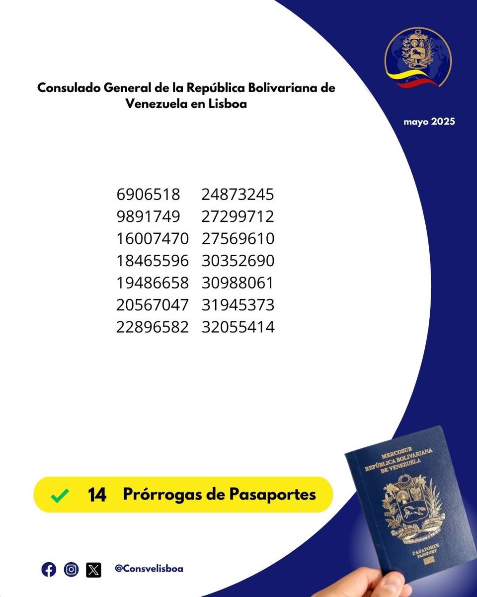 ConsulVeneLisboa (@consvelisboa) on Twitter photo 📌Retiro de prórrogas y pasaportes:
🕒lunes a viernes de 09:00 a.m. a 12:00 p.m / 1:00 p.m a 3:00 p.m
🗓️Sin previa cita.
📧Para consultas o información adicional puede escribir un correo al info.consulvenlisboa@gmail.com
@nicolasmaduro @embaveportugal 📌Retiro de prórrogas y pasaportes:
🕒lunes a viernes de 09:00 a.m. a 12:00 p.m / 1:00 p.m a 3:00 p.m
🗓️Sin previa cita.
📧Para consultas o información adicional puede escribir un correo al info.consulvenlisboa@gmail.com
@nicolasmaduro @embaveportugal