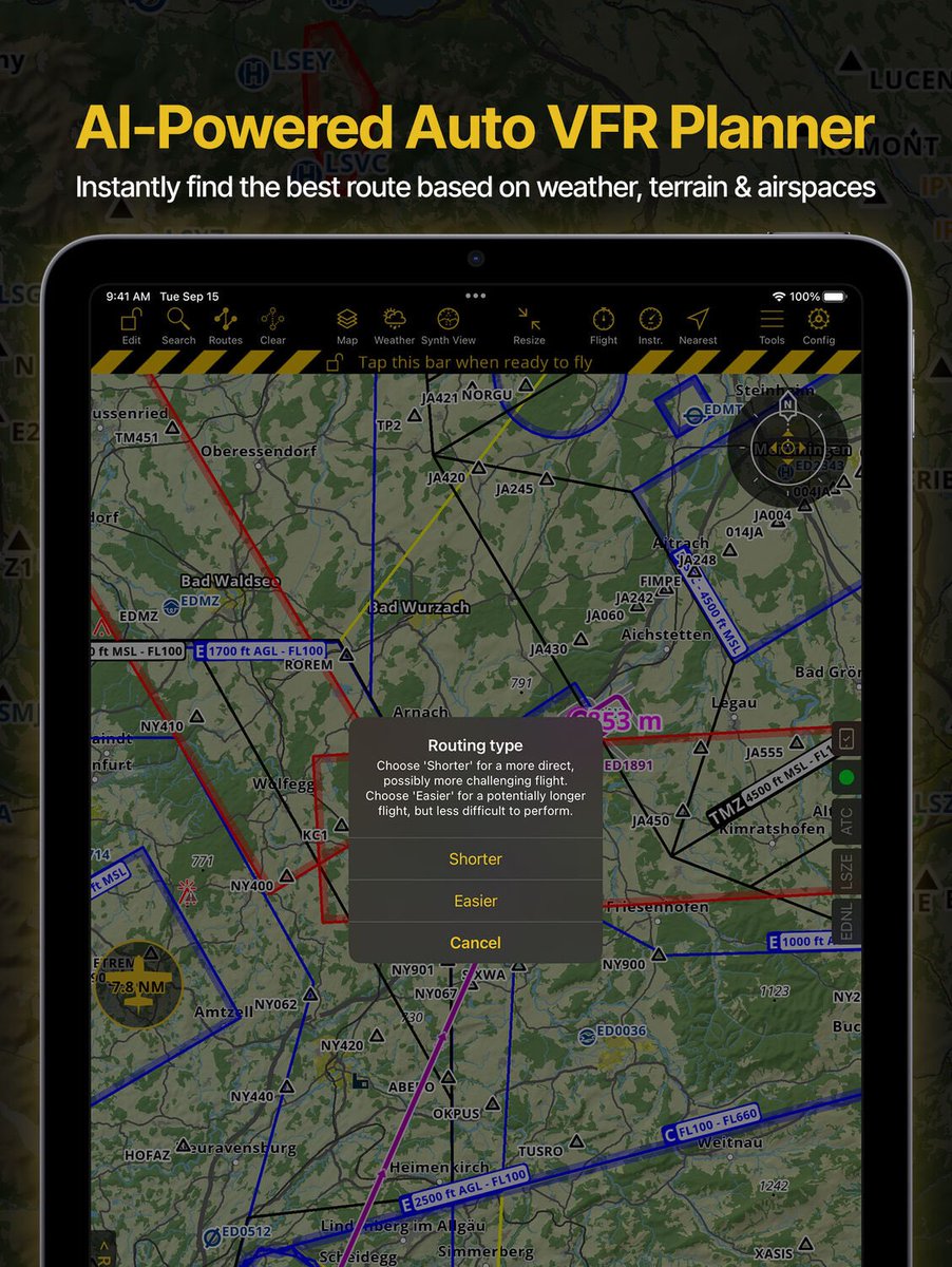 AirNavPro's tweet image. New Release: Version 8.4 Is Here!
We’re proud to introduce a first-of-its-kind AI-powered feature: an Auto VFR Route Planner that analyzes weather, airspace structure and terrain at departure time and finds the best route for your flight in seconds. Game-changing &amp;amp; Time-saving!🙌