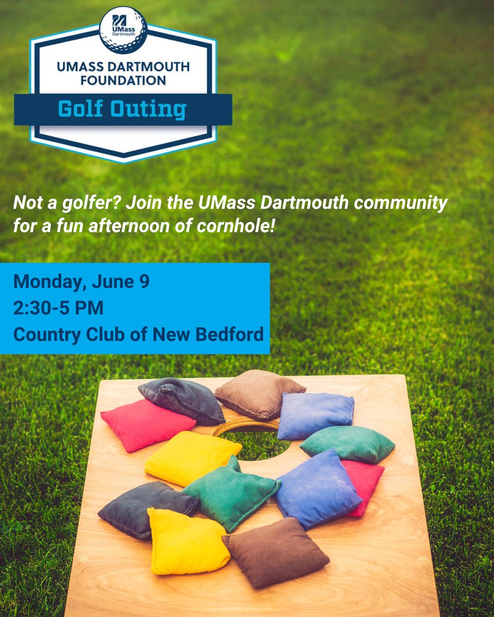 ⛳ Not a golfer? No worries!

While others hit the course at the #UMassD Foundation Golf Outing, join us for a fun afternoon of cornhole!

Enjoy snacks, dinner, &amp; casual games—all while supporting scholarships &amp; the Cornhole Club! 💙

Sign up ➡️ brnw.ch/21wSrNm