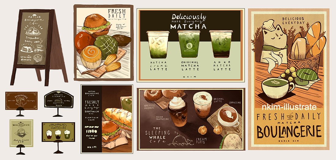 nkim_illustrate's tweet image. Matcha Cafe Concepts! My fav! 🍵