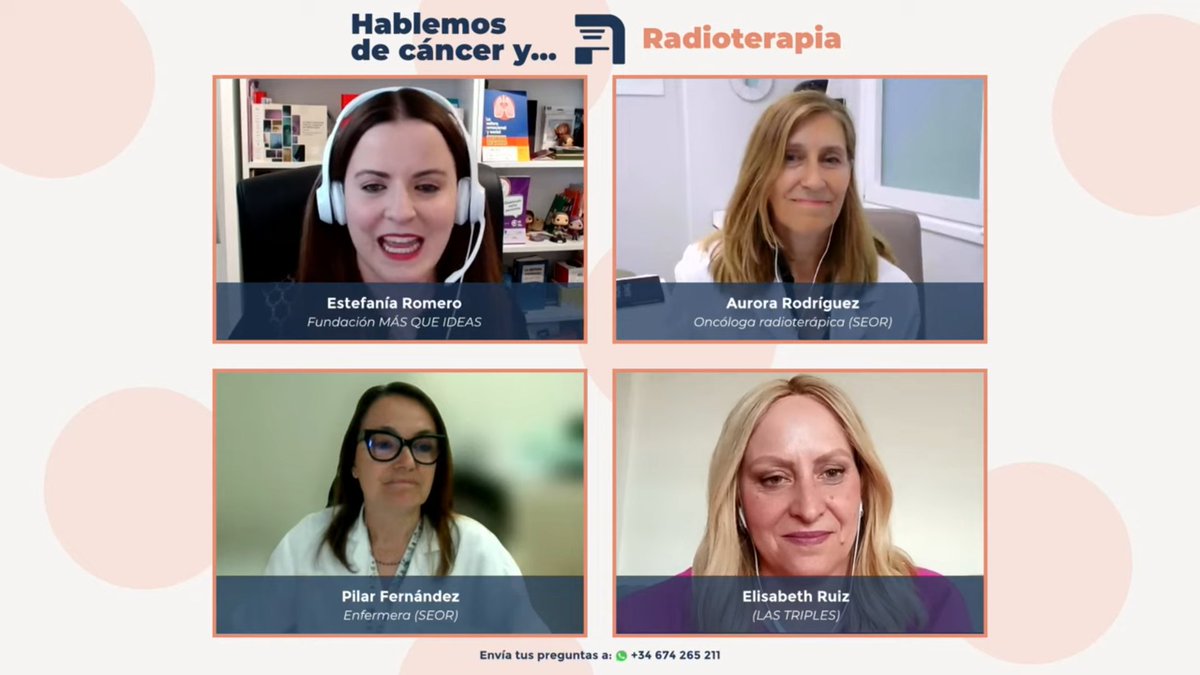 Fundación MÁS QUE IDEAS (@fundacionmqi) on Twitter photo Comenzamos el coloquio sobre CÁNCER Y RADIOTERAPIA con la participación de:
👱♀️<a href="/Aurora_Roper/">Aurora Rodriguez Perez</a> (oncóloga radioterápica <a href="/SEOR_ESP/">SEOR.es</a>)
👩⚕️<a href="/pilarin29191898/">pilarin</a> (enfermera <a href="/SEOR_ESP/">SEOR.es</a>)
👩🦰 Elisabeth Ruiz (<a href="/LasTriples/">Asociacion Las triples</a>)
Moderación: <a href="/EstefaniaRom91/">Estefanía Romero</a>
Síguelo en directo: youtube.com/watch?v=BoXErf… Comenzamos el coloquio sobre CÁNCER Y RADIOTERAPIA con la participación de:
👱♀️<a href="/Aurora_Roper/">Aurora Rodriguez Perez</a> (oncóloga radioterápica <a href="/SEOR_ESP/">SEOR.es</a>)
👩⚕️<a href="/pilarin29191898/">pilarin</a> (enfermera <a href="/SEOR_ESP/">SEOR.es</a>)
👩🦰 Elisabeth Ruiz (<a href="/LasTriples/">Asociacion Las triples</a>)
Moderación: <a href="/EstefaniaRom91/">Estefanía Romero</a>
Síguelo en directo: youtube.com/watch?v=BoXErf…