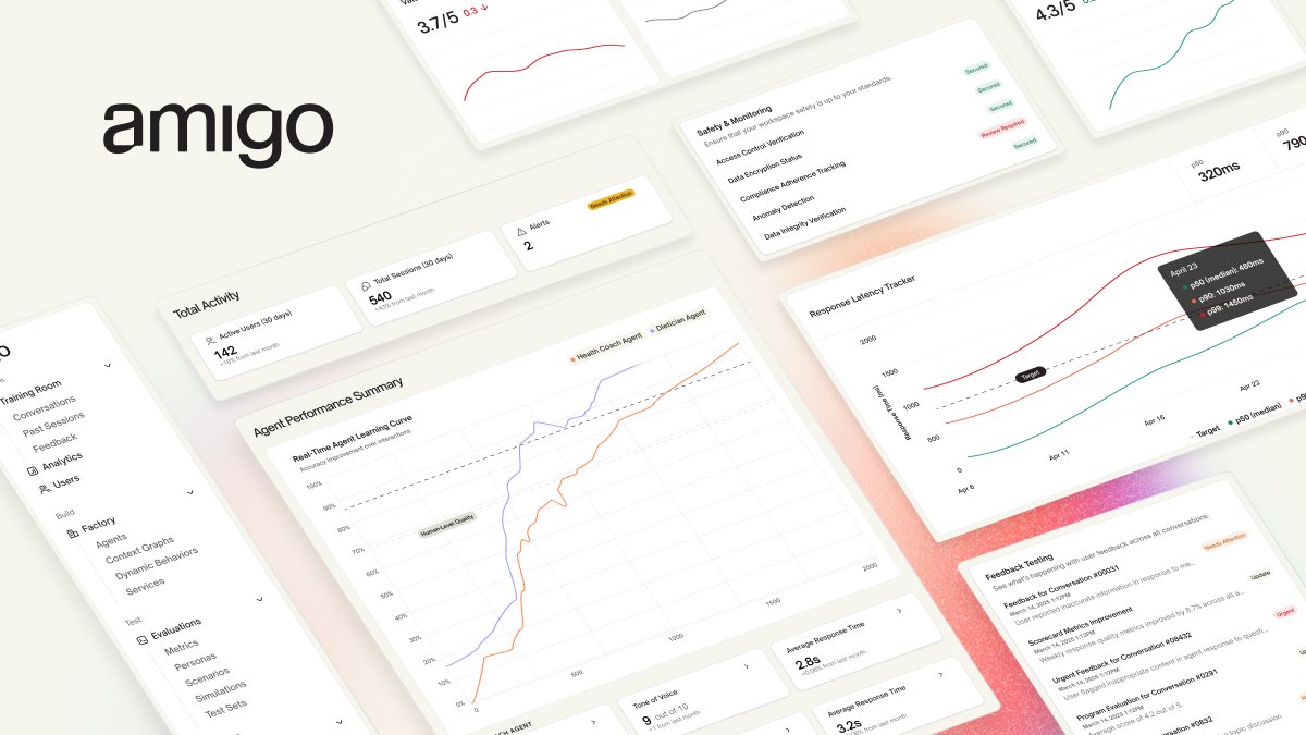 NEW: Amigo launches end-to-end platform for AI clinician development with verifiable 99.9% safety and performance metrics.

Healthcare orgs can create and train AI doctors, nurses, and support staff to deliver care at scale: a major milestone for patient-facing AI agents.