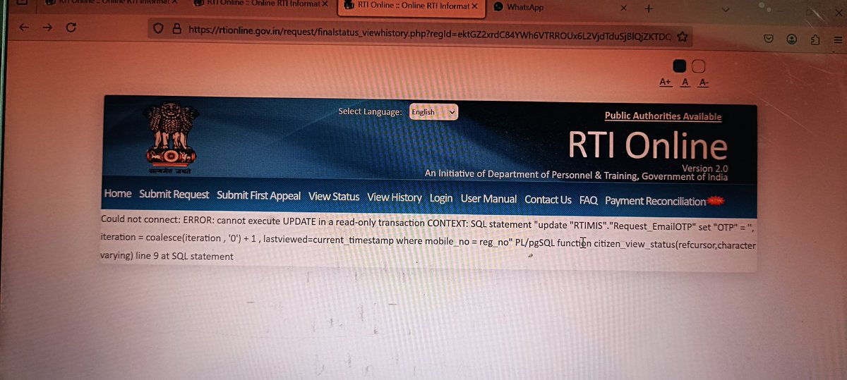 kollakraju's tweet image. "@DoPTGoI @NICMeity 
Facing issues with login &amp;amp; accessing RTI replies from PIOs. Getting error messages repeatedly. Please update the portal for smoother functionality! #RTIPortal #FixTheIssue"
@