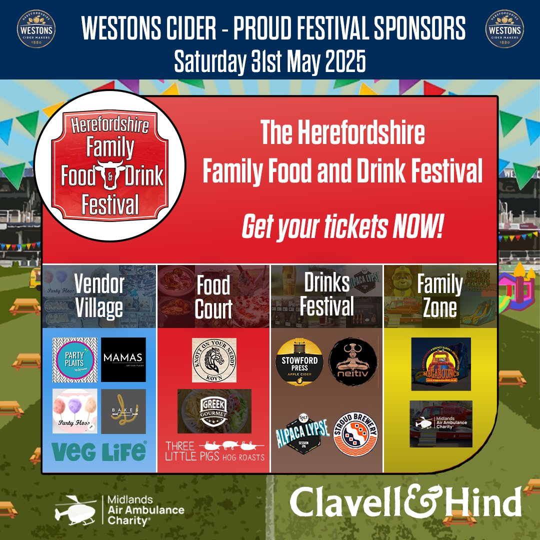 🍻☀️ This Month ☀️🍽️

Are you joining us on Saturday 31st May for the Herefordshire Family Food and Drink Festival? Here's a little taster of what's going on! 👇
herefordfc.ticketco.events/uk/en/e/herefo…
#COYW | #OurCity