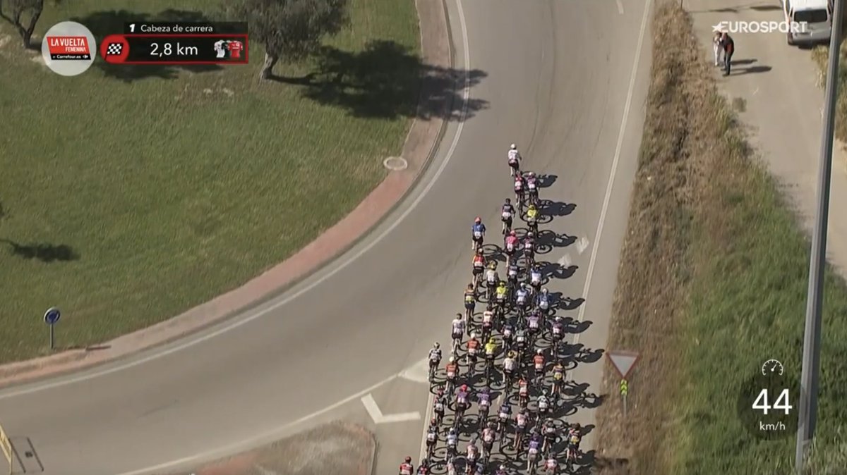 The wind wasn't blowing in right direction for long enough, so it looks like we're heading for a fast finish with <a href="/pfeiffergeorgi/">Pfeiffer Georgi</a> keeping us well positioned at the front 👍🏻

#LaVueltaFemenina🇪🇸
