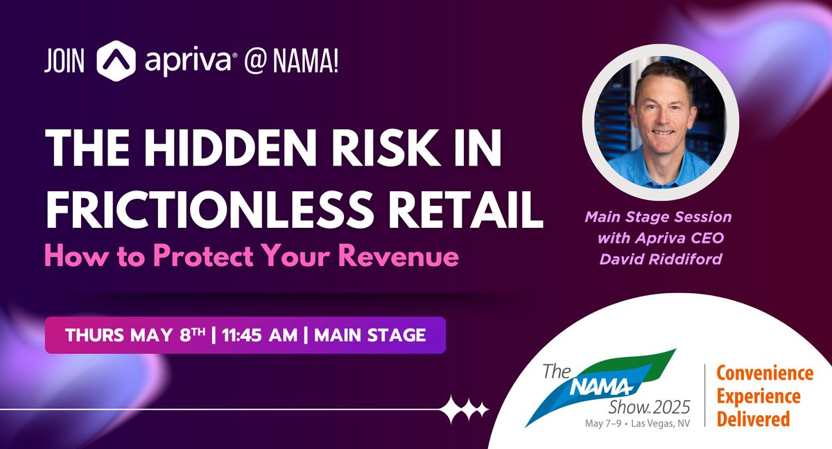Join us Thursday, May 8 at 11:45 AM on the #TheNAMAShow Main Stage! David Riddiford will be sharing insights on the challenges of frictionless retail and today's solutions and those on the horizon so you can protect your revenue. <a href="/NAMAvending/">NAMA</a>