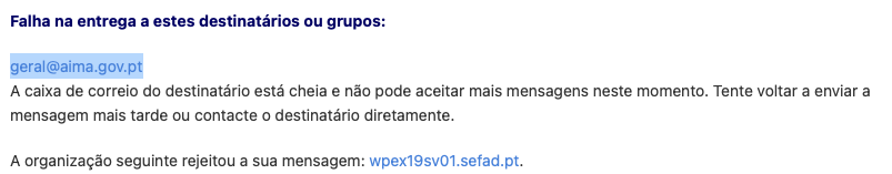 George_LDU's tweet photo. @AIMA_Agencia estou a tentar solicitar uma autorização de residência e, no vosso call center, informaram-me que deveria enviar um e-mail para: geral@aima.gov.pt. No entanto, recebo o seguinte erro. @govpt https://t.co/G8IXgbvMVI