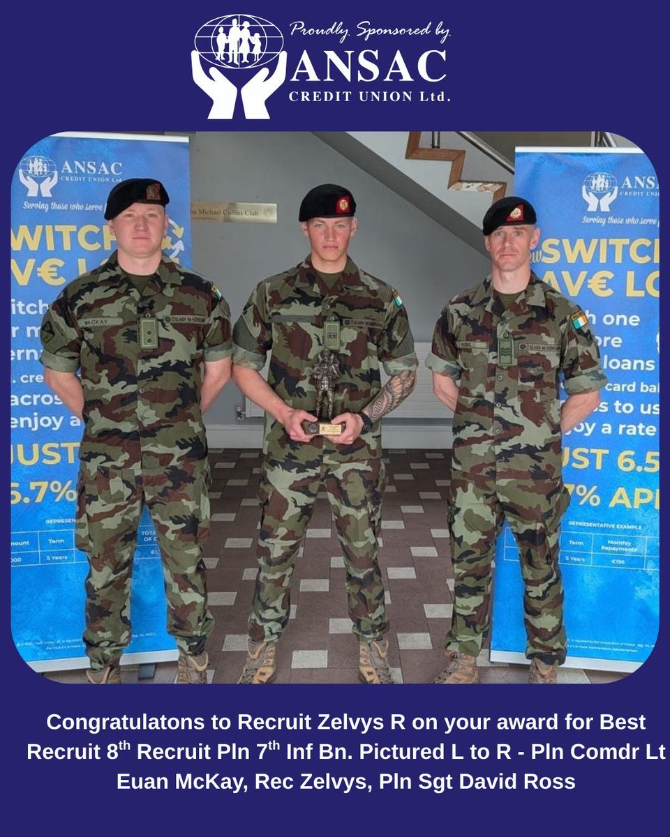 Congratulations to Recruit Zelvys R on being awarded the ANSAC Credit Union-sponsored Best Soldier Award for the 8th Recruit Platoon, 7th Infantry Battalion.

Pictured (L–R): Platoon Commander Lt Euan McKay, Recruit Zelvys, Platoon Sgt David Ross.
