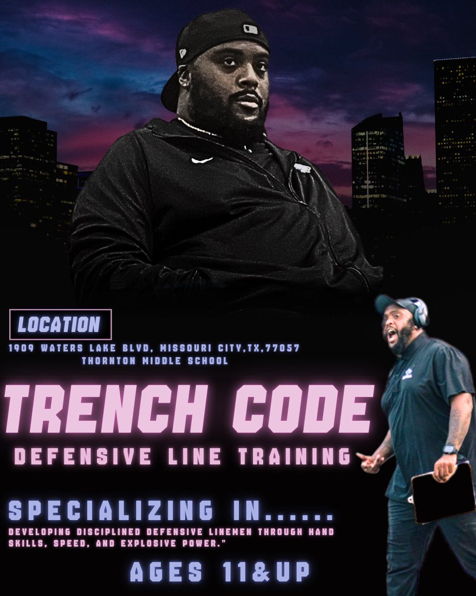 Coach Davis (@imthatguy1995) on Twitter photo TRENCH CODE
D-Line Training | Ages 11+
Led by former D1 DT & current HS Coach Elvis Davis Jr.
• Technique
• Footwork
• Fundamentals
• Discipline
WeekDays (5pm)
Weekends (8AM)
DM or Email for prices.
Book:
DM <a href="/imthatguy1995/">Coach Davis</a>
IG: @stackitupelvis
Email: Elvis1906@yahoo.com TRENCH CODE
D-Line Training | Ages 11+
Led by former D1 DT & current HS Coach Elvis Davis Jr.
• Technique
• Footwork
• Fundamentals
• Discipline
WeekDays (5pm)
Weekends (8AM)
DM or Email for prices.
Book:
DM <a href="/imthatguy1995/">Coach Davis</a>
IG: @stackitupelvis
Email: Elvis1906@yahoo.com
