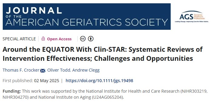 New Publication! Read the newest addition to the Around the Equator with Clin-STAR <a href="/AGSJournal/">JAGS</a>  series "Systematic Reviews of Intervention Effectiveness; Challenges and Opportunities" here: bit.ly/4jKWyGj