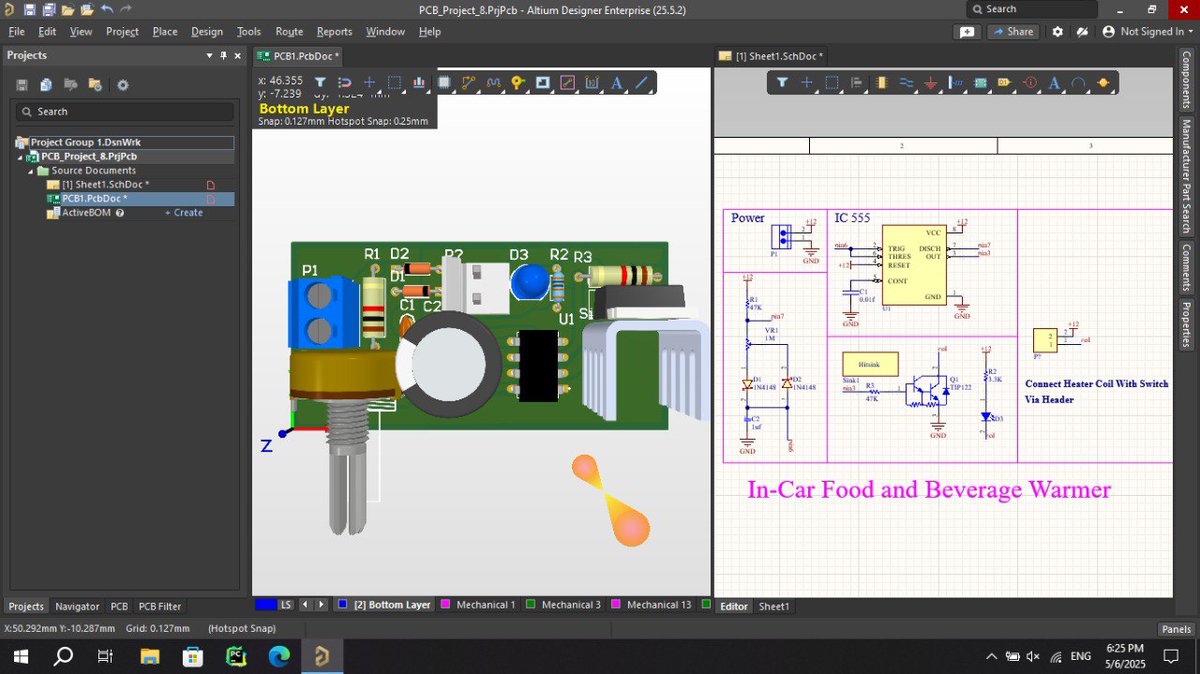 emAlucard's tweet image. طراحی شماتیک و PCB گرم‌کننده نوشیدنی و غذای قابل حمل برای خودرو با استفاده از تایمر محبوب 555 انجام شده است. این مدار با تنظیم پالس‌های PWM خروجی، امکان کنترل دمای المنت‌های گرمایشی را فراهم می‌کند.
#pcbdesign #schematic #555timer